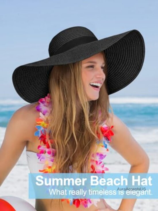 Wide Brim Floppy Straw Sun Hat UPF 50+ Foldable Roll-Up Beach main image 5
